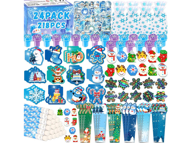 218Pcs Winter Party Favors Holiday Stationery Gift Set, 24 Pack Winter Christmas Classroom Gifts Goodie Bag Fillers Stuffers Classroom Exchange...