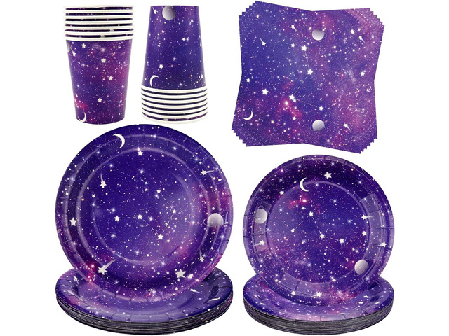 Space Galaxy Outer Party Supplies Tableware Set, Includes 20 9' Paper Plates, 20 7' Plate, 20 9 Oz Cups, 20 Lunch Napkin, for kids Solar System...