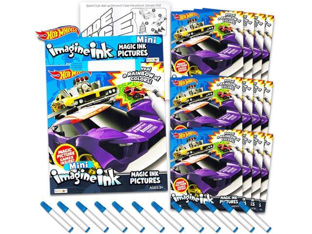 Hot Wheels Imagine Ink Coloring Book Set for Kids - 12 Pack No-Mess Magic Inks Race Car Coloring Books with Rex-Man Stickers and Door Hanger (Hot.
