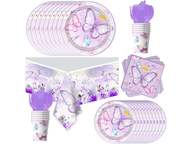 81Pcs Butterfly Theme Party Tableware Set Butterfly Girl Birthday Party Decoration Butterfly Birthday Party Supplies