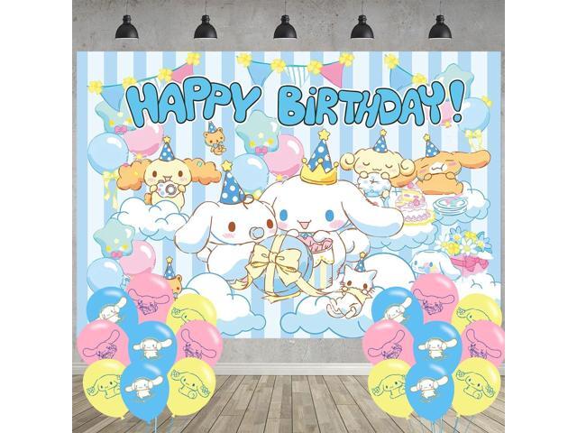 Cinnamoroll Birthday Party Decoration,Cinnamoroll Party Photo Background 5 x 3 FT and 18 Pcs Balloon,Dog Merch Party Backdrop Supplies