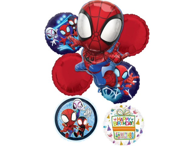 Spidey and Friends Birthday Party Supplies 7pc Foil Balloon Bouquet Decorations