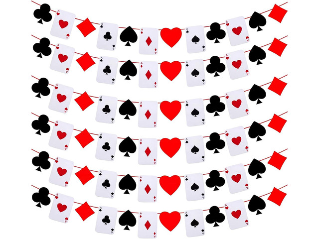 Sherr 6 Pcs Poker Theme Party Decorations 10 ft Pre-strung Poker Birthday Banner Hanging Dice Garland for Game Night Bachelorette Theme Party...