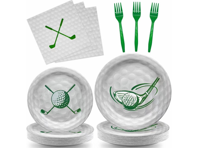 96Pcs Golf Party Supplies Disposable Tableware Set Serve 24 Guests Include Golf Paper Plates and Napkins Green Plastic Forks Sports Theme...