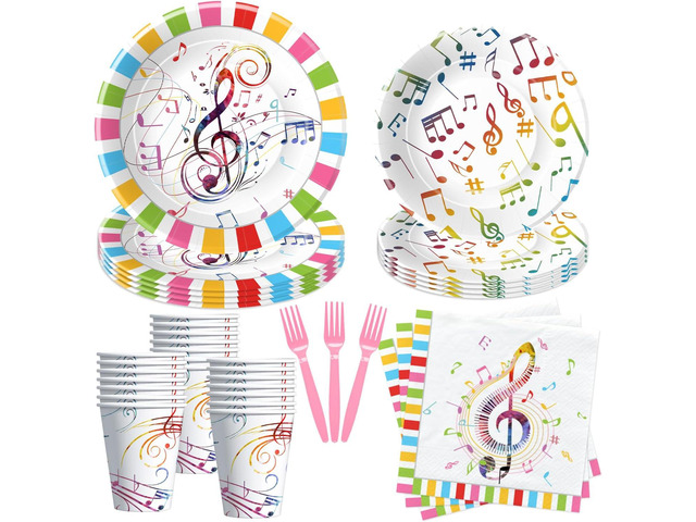 Music Theme Party Decorations Dinnerware, Colorful Social Media Theme Music Notes Party Supplies Tableware for Birthday & Baby Shower, Paper Plate,...