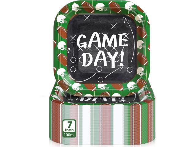 Mimorou 100 Pcs Football Dessert Plates Bulk 7 Inch Football Paper Plate Disposable Football Party Plate Square Football Dessert Plate for Game Day.