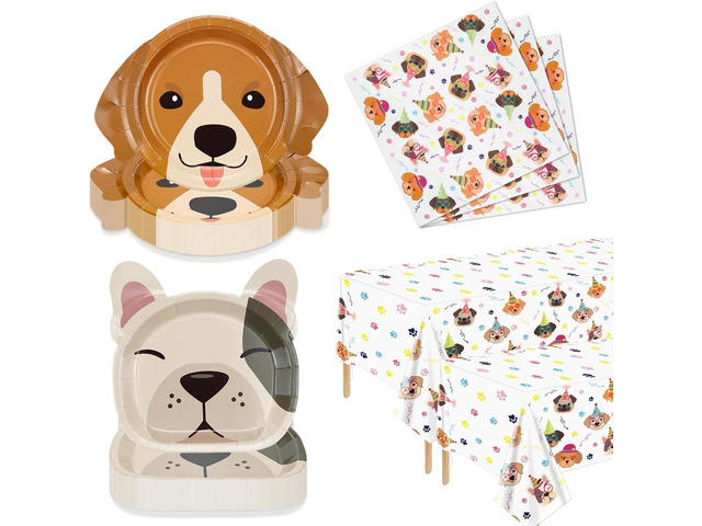 122 Pcs Dog Party Decorations - Including Plates, Napkins, Puppy Tablecloth for Kids Puppy Dog Themed Birthday Party Supplies, Serve 40