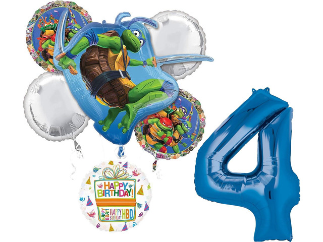 TMNT Theme 4th Birthday Party Supplies Ninja Turtle Mayhem Balloon Bouquet Decorations