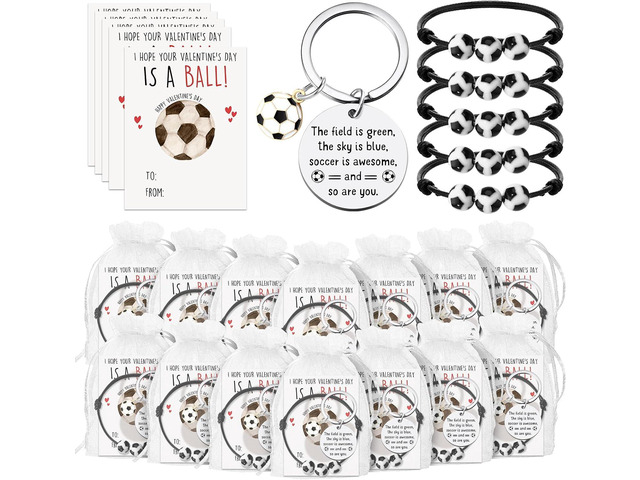 Ferreve 18 Sets Soccer Team Gift Set, Soccer Party Favor Bags with Bracelets, Keychains and Motivational Cards, Bulk Gifts for Players, Team...