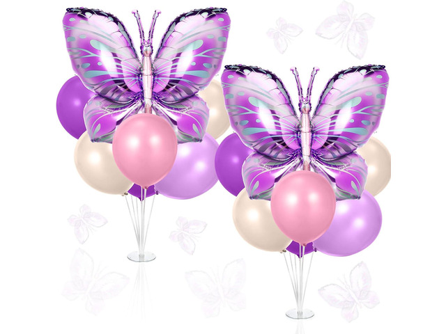 Hungdao 2 Sets Butterfly Balloon Party Decorations Table Centerpiece Stand Kit with Large 39 Inches Butterfly Foil and Latex Balloon for Birthday...