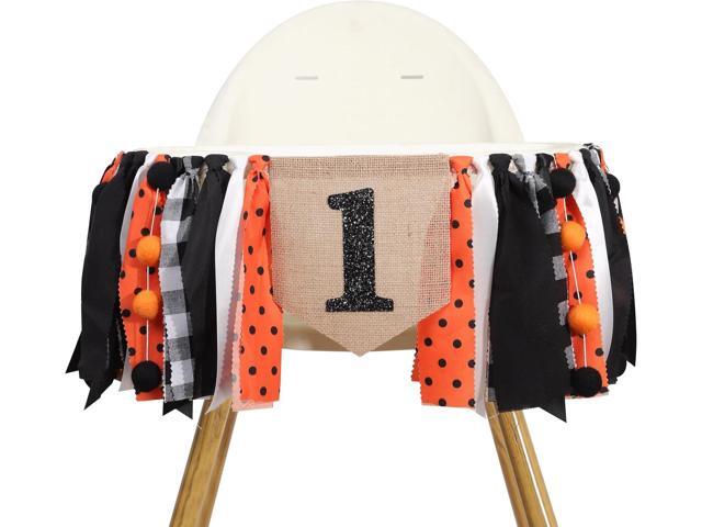 Halloween 1st Birthday Highchair Banner - Black Orange Girls First Birthday Banner, Spooky Cake Smash Photo Backdrop, Fall Thanksgiving Day Party.