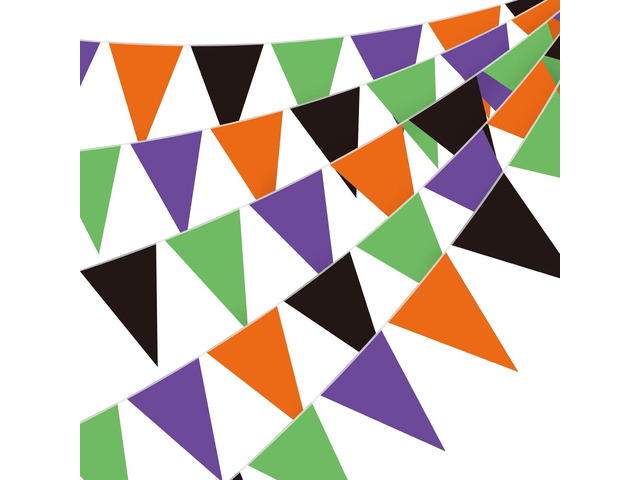 Jetec 5 Pieces 49 Feet Halloween Pennant Banner Party Decorations Black Purple Orange and Green Triangle Flags Bunting Banners for Halloween...