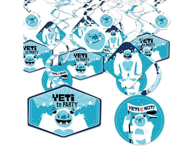Big Dot of Happiness Yeti to Party - Abominable Snowman Birthday or Party Hanging Decor - Decoration Swirls - Set of 40