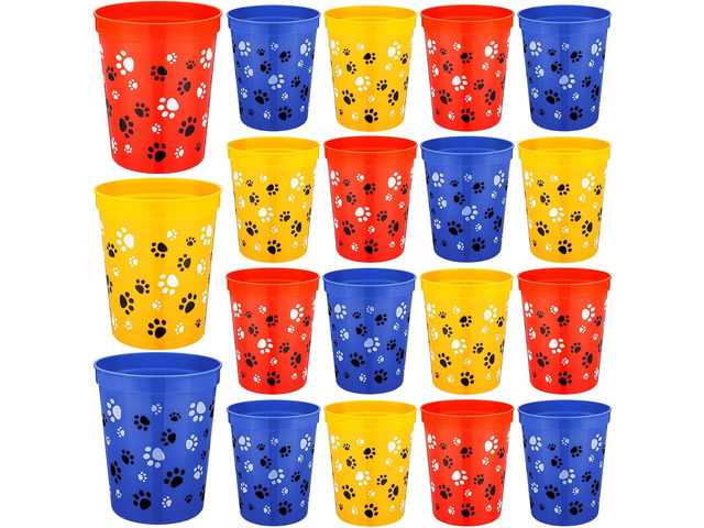 Qinyoung 24 Pcs Dog Paw Birthday Party Supplies 16 oz Reusable Plastic Cups Gifts Dog Paw Themed Plastic Tumbler Decorations for Baby Shower...