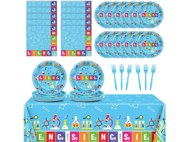 chiazllta Science Party Supplies Tableware Set for 20 Guests Little Scientist Party Birthday Plates Laboratory Decorations Includes 7inch Plates,...