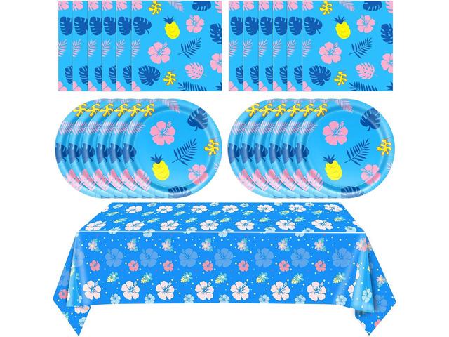 41Pcs Hawaii Party Decorations Blue Cartoon Themed Hawaiian Party Supplies Tropical Luau Theme Paper Plates Napkin Tablecloth,for Kids Birthday BBQ...