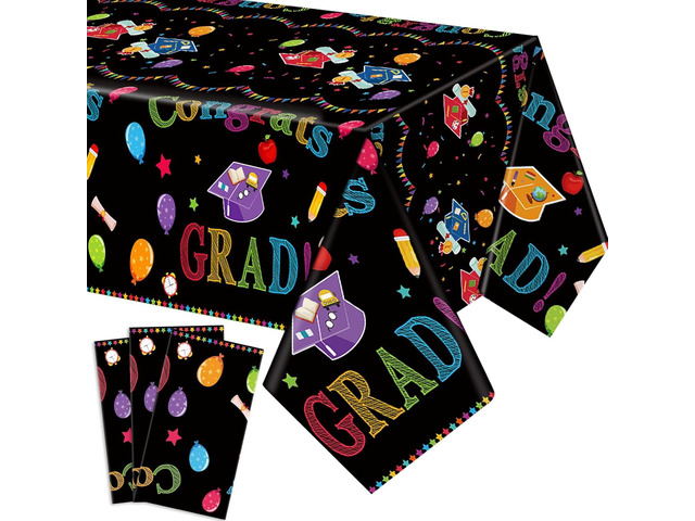 VitalCozy 3 Pcs Graduation Tablecloths 2026 Preschool Graduation Plastic Table Cover 54 x 108 Inch Congrats Grad Disposable Tablecloths...