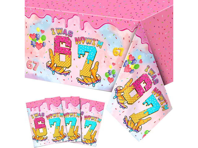 Ulmisfee 3 Pack I was 6 Now I'm 7 Ice Cream Birthday Party Decorations,Disposable Plastic Tablecloth, Ideal Table Cover for Kids & Girls 7TH...