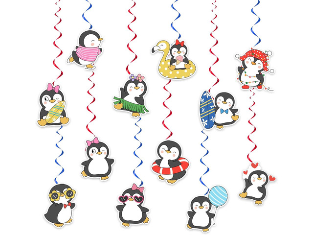 24 Pieces Penguin Hanging Swirls Penguin Streamers Penguin Hanging Decorations Ceiling Swirls for Penguin Birthday Party Decorations Party Supplies...