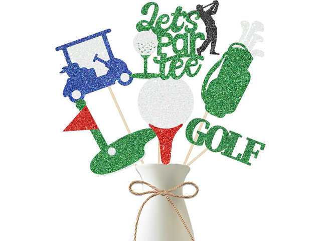 12Pcs Golf Party Centerpiece Sticks Glitter Golf Birthday Party Table Toppers Golf Centerpiece Decorations for Golf Sport Theme Baby Shower Supplies