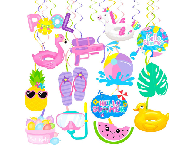 Pool Party Hanging Swirls 20Pcs Summer Beach Pool Birthday Party Decorations Summer Ceiling Hanging Decorations for Hello Summer Party Beach Party...