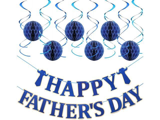 Happy Fathers Day Decorations, Father's Day Decor Banner with Hanging Swirls, Honeycomb Balls Party Supplies, Dad Fathers Day Party Theme Event.