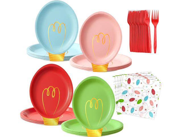 75Pcs Christmas Plates Dinnerware Set Disposable, Heavy Duty Christmas Paper Plates and Napkins with Plastic Forks Party Supplies Serve 25, Light...