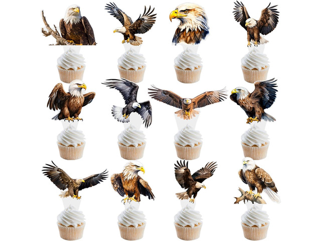 Eagle Cupcake Toppers Bald Eagle Party Decorations 48Pcs Eagle Birthday Party Decorations Bald Eagle Cupcake Picks for 4th of July Patriotic Party...