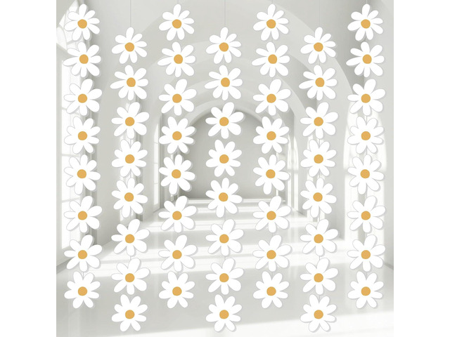VitalCozy 24 Packs Daisy Boho Party Decorations Daisy Paper Garlands White Flower Hanging Garland Banners Summer Flower Cutouts for Birthday Baby...