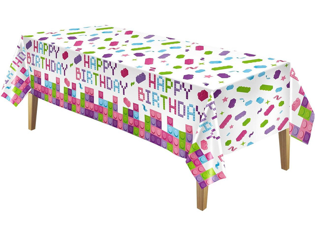 3 Pcs Building Blocks Tablecloth 51 x 108 Inches Disposable Tablecover Birthday Theme Decorations Plastic Table Cover for Girls Blocks Party Decor...