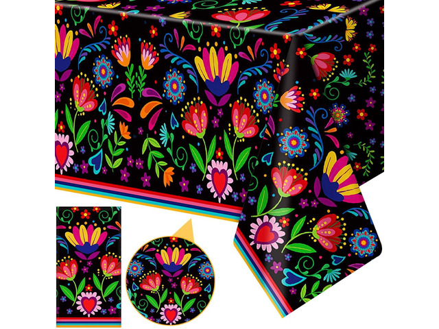 Domensi 1 Pcs Mexican Tablecloth 54' x 108' Fiesta Party Tablecloth Plastic Cielito Lindo Disposable Table Cover Mandala Flower for Taco Tuesday...