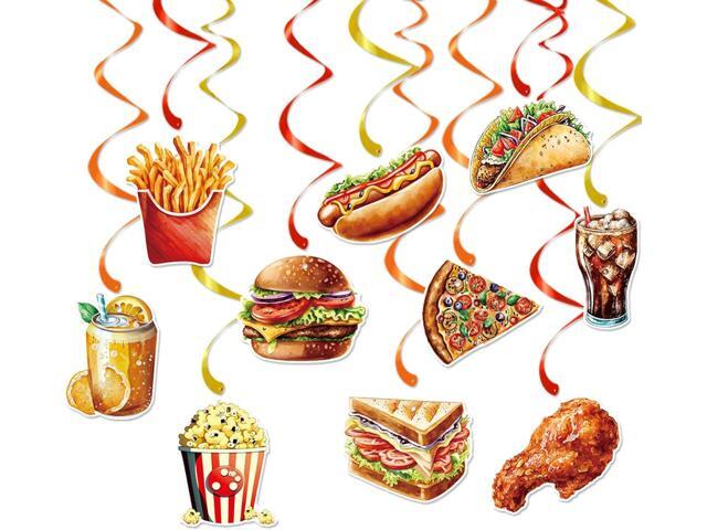 40 Pcs Fast Food Hanging Swirls Includes 20 Pcs Fast Food Hanging Cards, 20 Pcs Single Hanging Swirls for Hamburger Party Decorations Pizza...