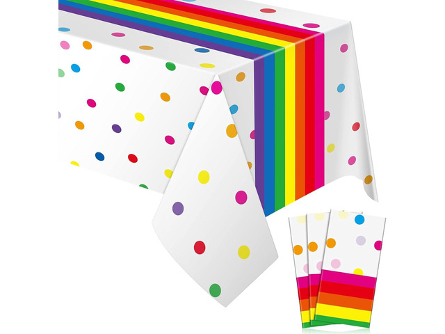 Irenare Rainbow Tablecloth Polka Dot Plastic Tablecloth Rainbow Party Supplies for Happy Birthday Party Decorations Supplies, 54 x 108 Inch(3...