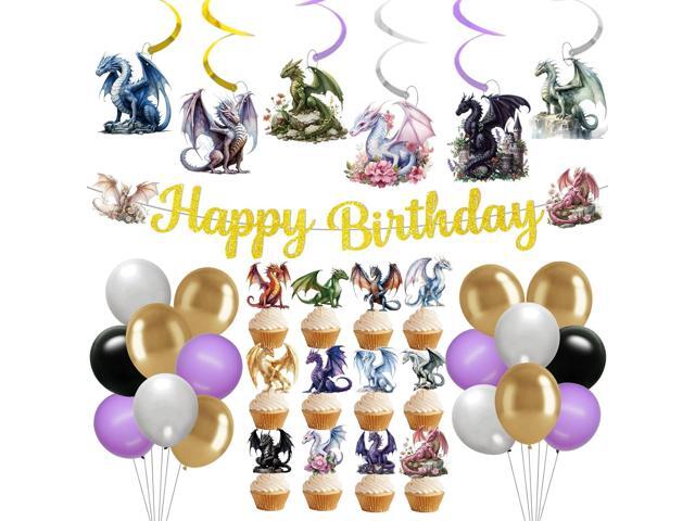 Dragon Birthday Party Decorations: Dragon Themed Party Decorations with Happy Birthday Banner Balloons Cupcake Topper and Hanging Swirls Baby.