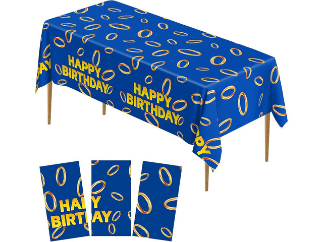3 Pcs Blue with Gold Ring Print Plastic Tablecloth 108 x 51.2 Inches Table Cover Blue with Gold Ring Party Decor for Boys Girls Birthday Party...