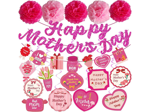 Mothers Day Decorations for Party Supplies Happy with Happy Mothers Banner Hanging Swirls Mothers Day Decorations for Office Home Decoracion Dia De...
