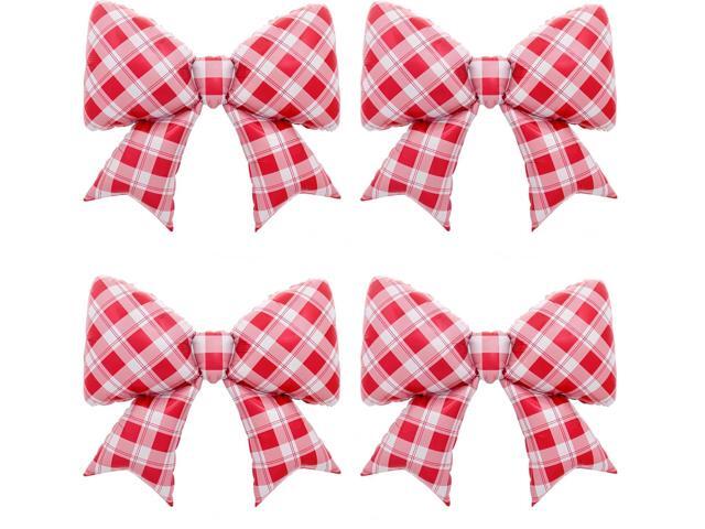 4Pcs Red White Gingham Bow Balloons for Summer Picnic BBQ/She's Ready to Pop Baby Shower Decor/Brunch Pancakes and Pajamas Decor/Red Plaid Bow for.