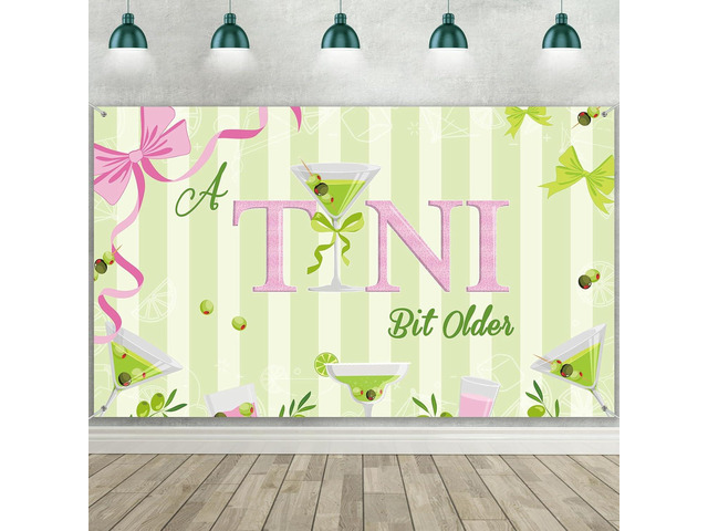 Tiamon a Tini Bit Older Party Decorations Martini Bow Birthday Backdrop Banner Large Fabric Green Pink Martini Bar Birthday Photo Backdrop for...