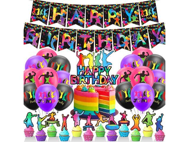 Trampoline Jump Party Decorations - Birthday Party Supplies Includes Jump Birthday Banner, Cake Topper, Cupcake Toppers, Balloons
