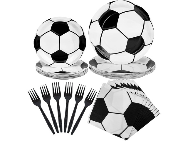 112 Piece Soccer Party Decorations - Birthday Party Supplies With 28 Soccer Napkins & Plates