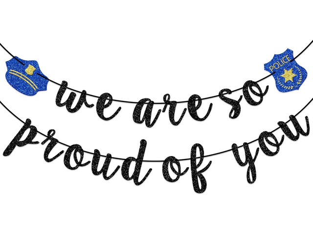 We are Proud of You - Congrats Officer, Police Graduation & Retirement Banner, Glitter Birthday Party Decorations