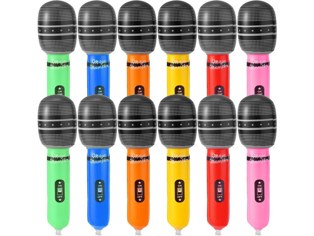 12pcs Inflatable Microphone Party Favors, 8.66x1.97in 6 Color Aluminum Film Blow Up Fake Microphone Props Bulk for Kids Karaoke Concert Themed...