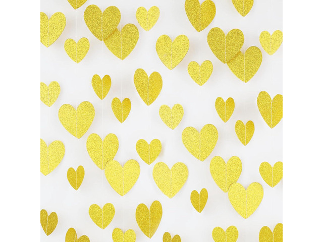 Glitter Gold Heart-Garland Party Streamers Valentines-Decorations - 56ft Glitter Silver Hanging Paper Banner Birthday Sweetheart Baby Shower...