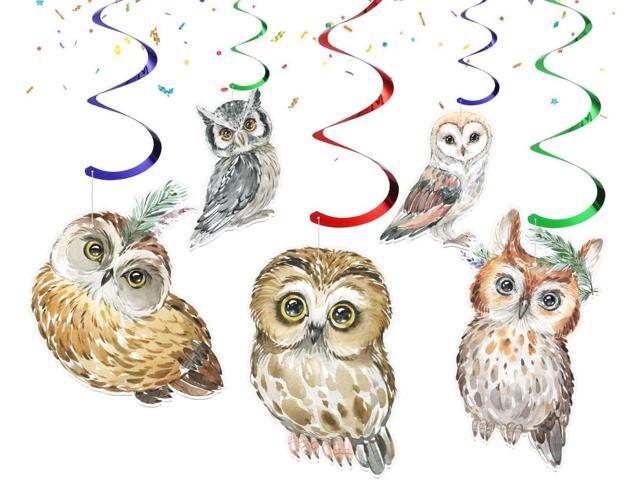 Owl Hanging Swirl Decorations 10 pcs Double-Sided Owl Party Streamers for Baby Shower, Kids Birthday, Woodland and Forest Animal Theme Supplies