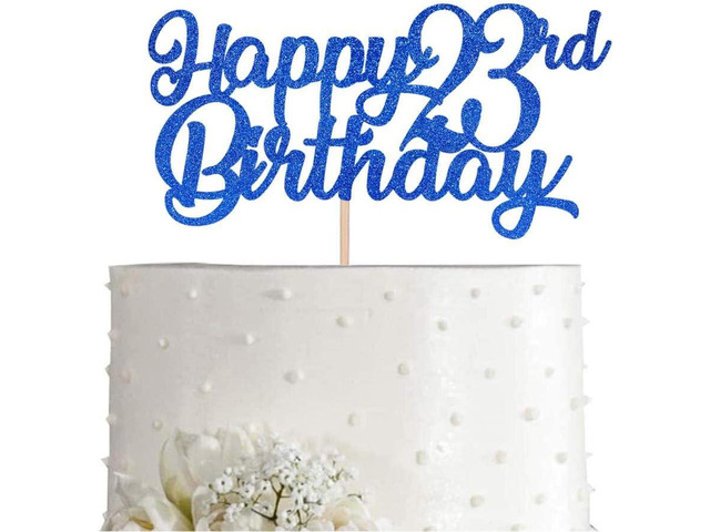 Blue Happy 23rd Birthday Cake Topper, Royal Blue Glitter Cheers To 23 Years Party Cake Decorations, Supply