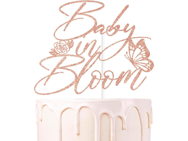 Rose Gold Glitter Baby in Bloom Cake Topper, A Little Butterfly is on the Way/Sweet Baby, Funny Baby Shower Party Decorations Supplies
