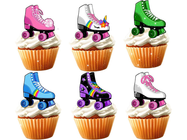 18pcs Roller Skate Cupcake Toppers for Boys Girls Baby Shower Throwback 1990s Party Favors Cupcake Decorations 90s 80s Roller Skating Happy...
