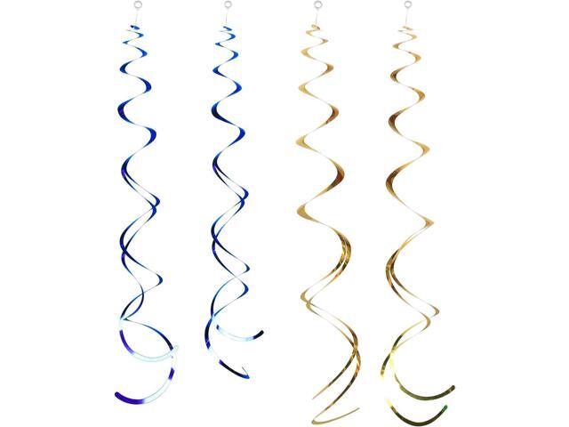 GUZON 24PCS Navy Gold Party Hanging Swirl Decorations Sparkly Foil Streamer for Birthday,Wedding,Anniversary, Graduation Party Supplies