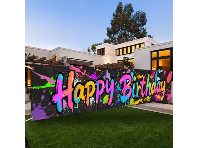 Large Neon Happy Birthday Yard Banner Sign - 120x20 inches, Polyester Colorful Happy Birthday Banner for Children Kids Birthday Party Decorations...
