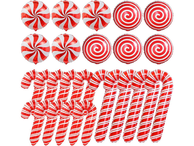 25Pcs Christmas Candy Cane Balloons Red Round Candy Foil Balloons for Christmas Birthday Party Holiday Photo Backdrop Candies Theme Decoration...